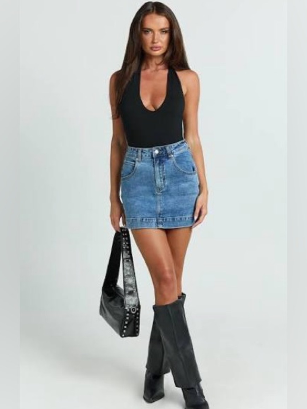 Showpo lara denim mini skirt blue size 4